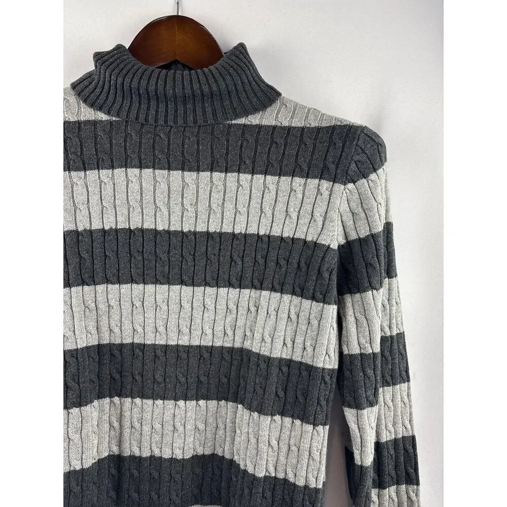 Women’s Jeanne Pierre Medium Charcoal & Heather Gray Stripe Sweater